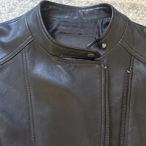 Massimo Dutti Black Leather Biker Jacket - Picture 2 of 7